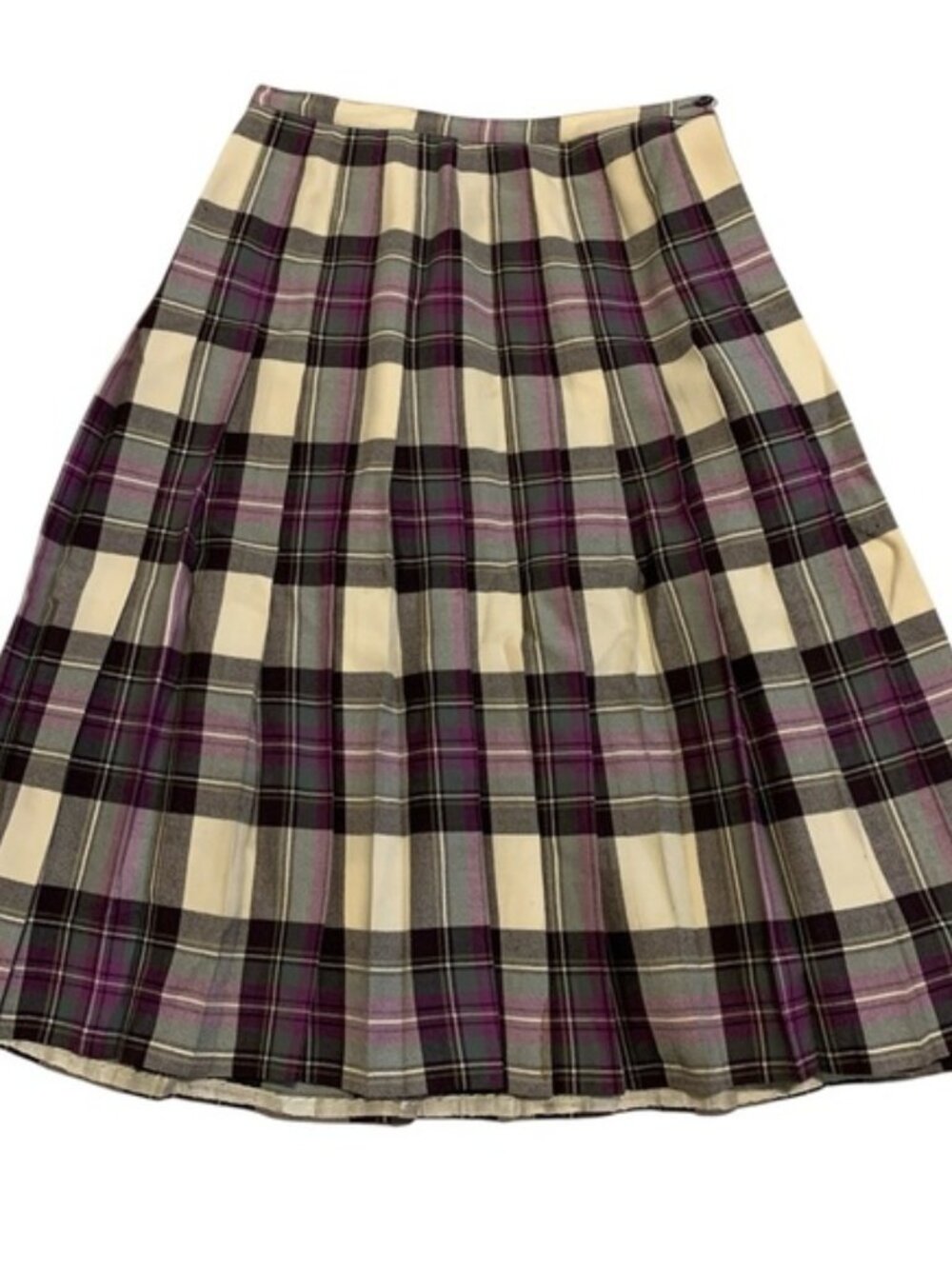 Vintage 70s Aljean of Canada Pure Virgin Wool Plaid Pleated Midi Skirt Size 10